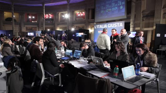 At the center-right Democrats headquarters on February 25, 2013 in Rome, Italy.